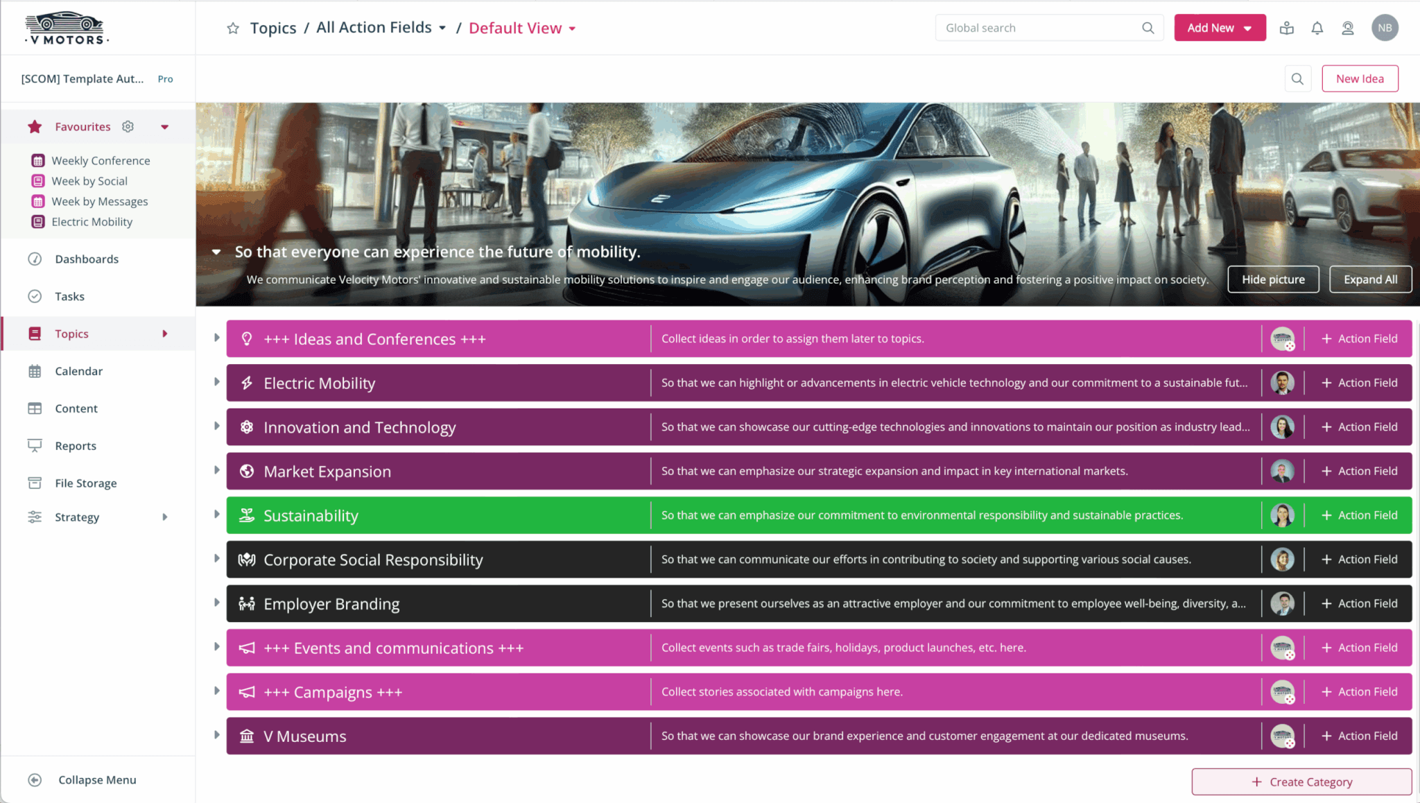 This user interface optimizes content planning by allowing users to easily and accurately embed different topics strategically.