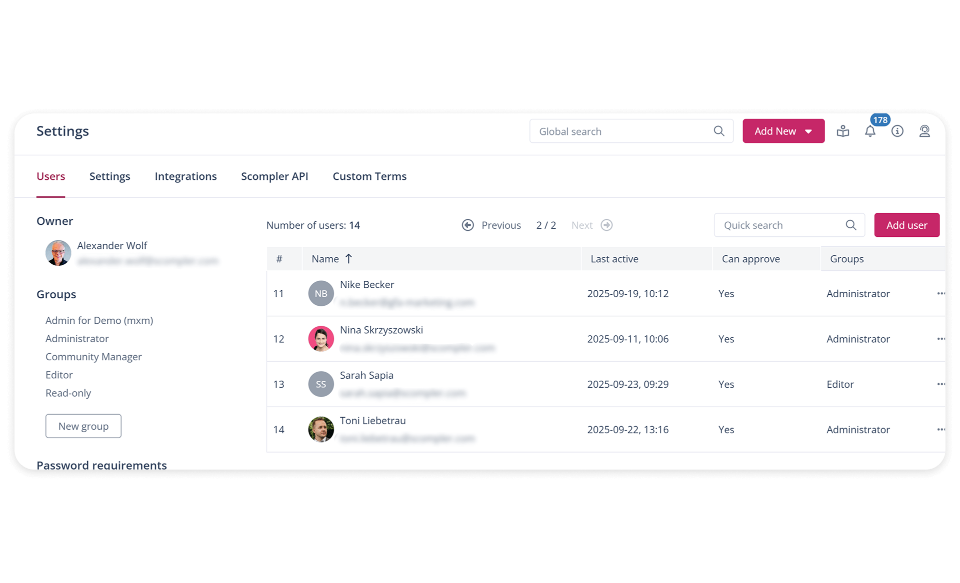 Clear user management for controlling access rights to ensure smooth internal communication within the team.