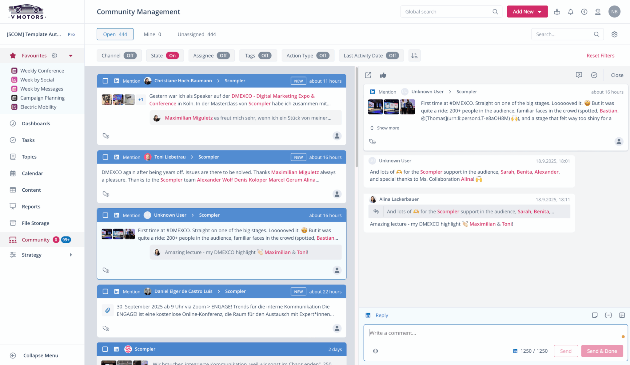 Interactive dashboard of a social media platform for effective community management and seamless online communication.