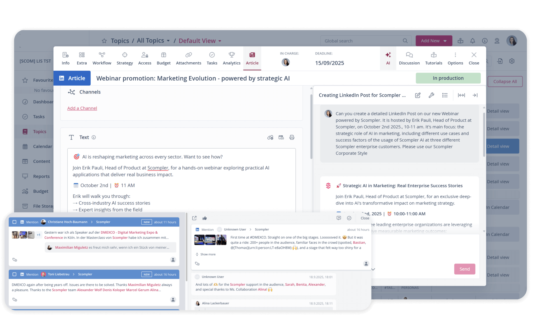 Marketing software for strategic content planning and efficient AI marketing in the user interface.