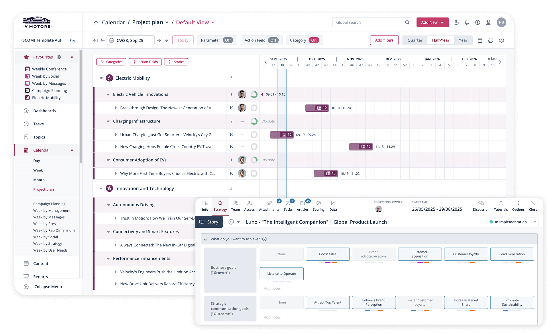 Detaillierte Projektplanung und Strategieplanung im Gantt Diagramm zur Visualisierung komplexer Zeitpl&auml;ne und Meilensteine.