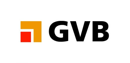 GVB Unternehmenslogo: Scompler Referenz für Kommunikation 19 Unternehmenslogo von GVB, deutlich sichtbar in Rot und Orange, dient als Scompler-Referenz für erfolgreiche Projekte.