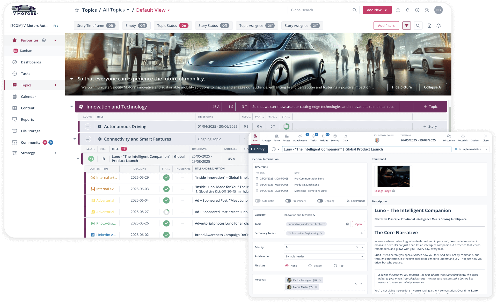 Efficient software solution for integrated communication, content, and topic planning in digital marketing.