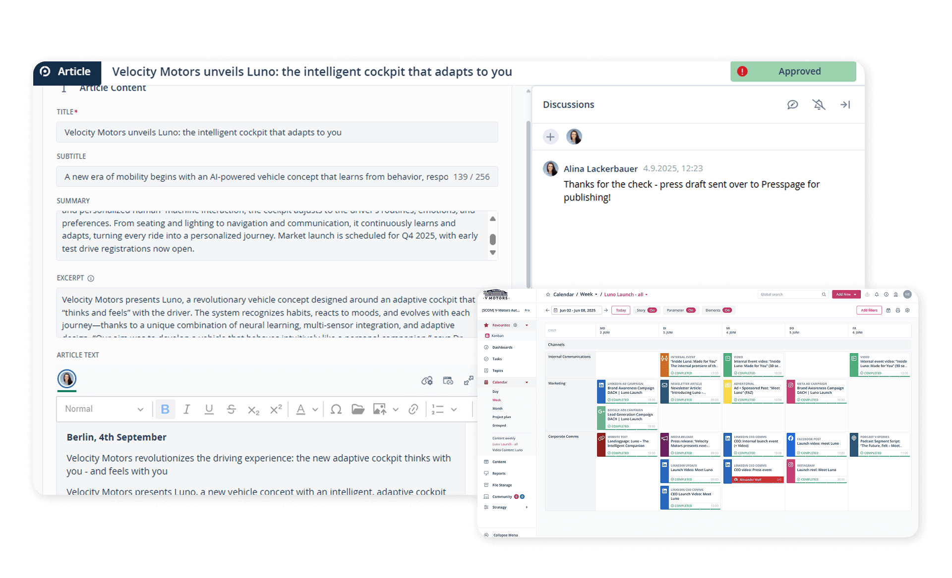 Efficiently plan various media activities clearly on one platform in a single user interface.