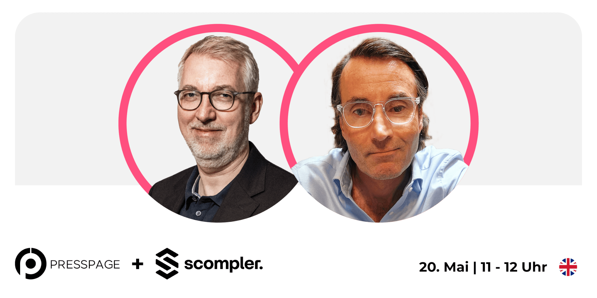 Experten Michael Schmitz und Bart Verhulst im Krisenkommunikation Webinar von Scompler und Presspage.