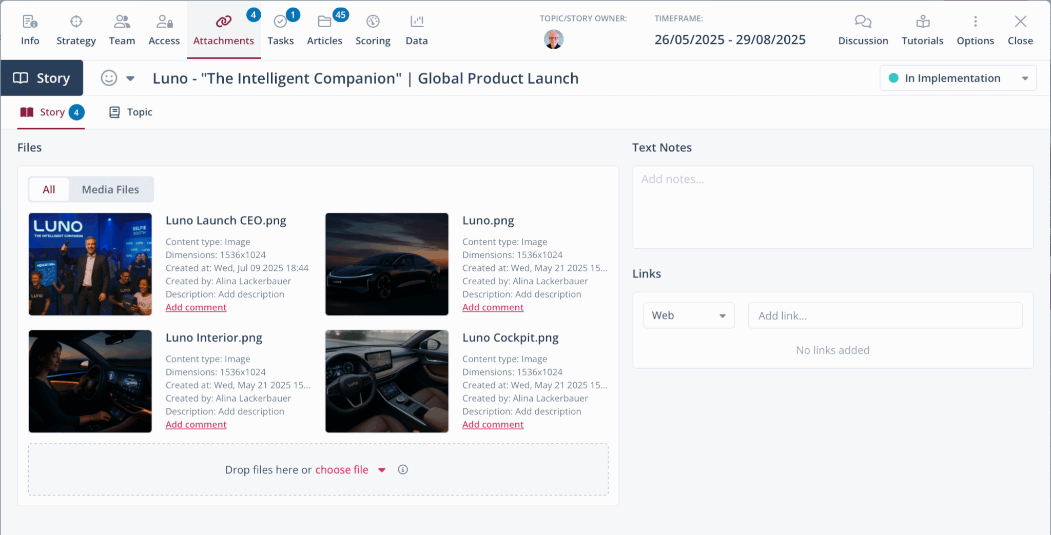A marketing dashboard and content planning tool within the project management software.