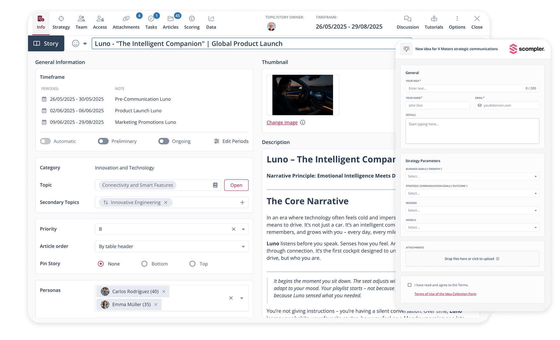 User interface shows a project management tool as a software interface for planning and strategic teamwork.