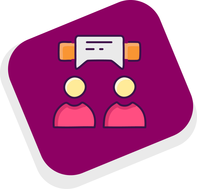 scompler meet icon: This icon shows two people and a speech bubble, reflecting communication and meeting.