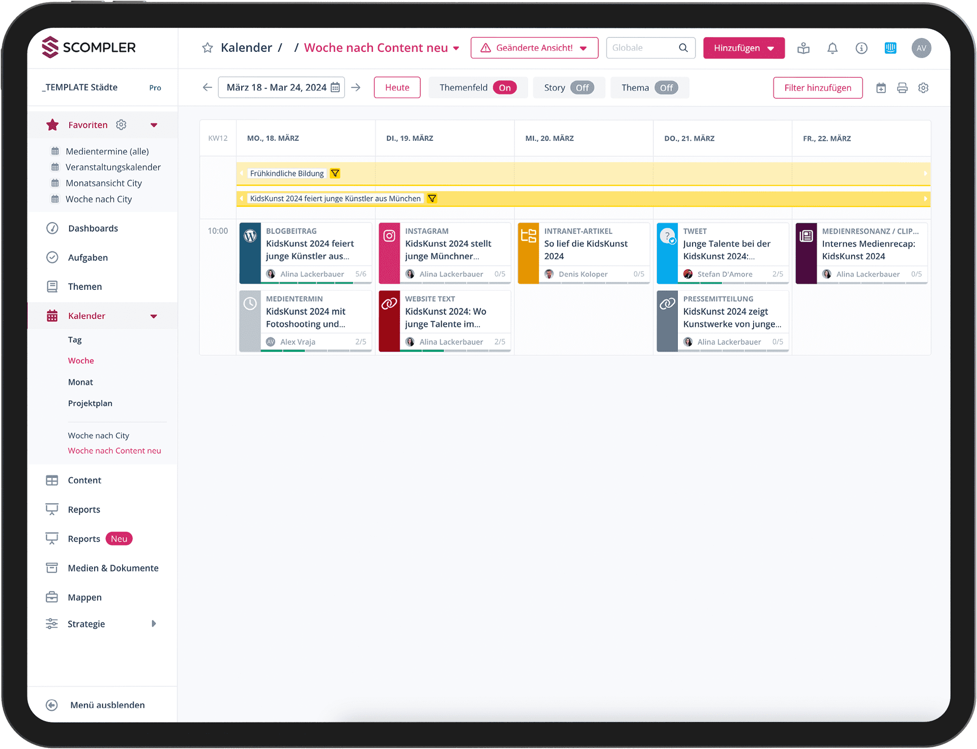 Scompler Redaktionsplan Kalender Ansicht