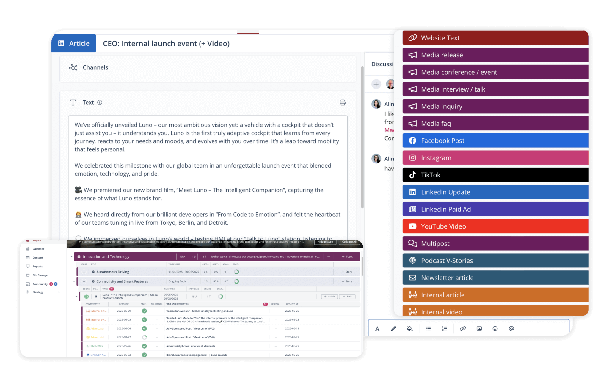 Scompler user interface with ai-akkordeon for professional social media management and content planning.